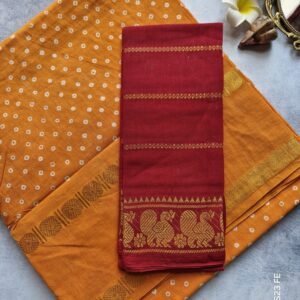 Mango Yellow with Maroon Sungudi Cotton Saree