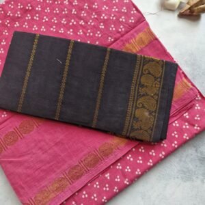 Pink and Black Sungudi Cotton Saree