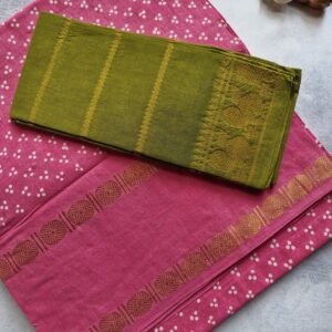 Pink and Parrot Green Sungudi Cotton Saree