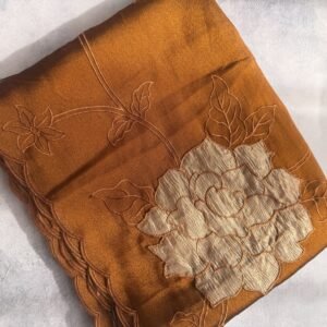 Gold Yellow Tissue Organza Saree with Appliqué Patch and Scalloped Borders