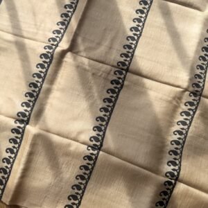 Cream and Sage Green Block Printed Tussar Silk Saree