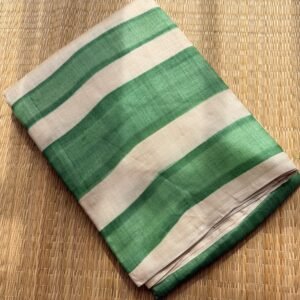 Green and White Stripes with Floral Blouse Tussar Silk Saree