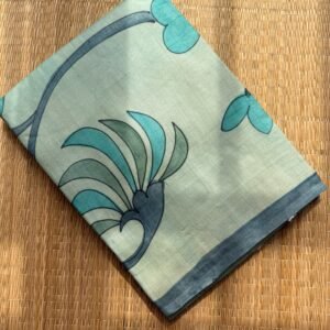 Grey and Blue Hand Painted Tussar Silk Saree