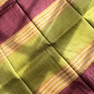 Wine and Green Geometric Pattern Block Printed Tussar Silk Saree