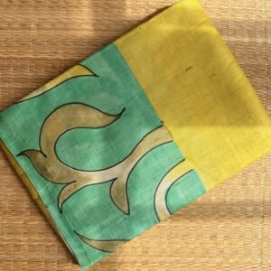 Yellow and Green Hand Painted Tussar Silk Saree