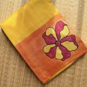 Yellow and Orange Hand Painted Tussar Silk Saree