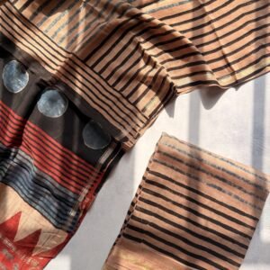 Black and Indigo Stripes Ajrakh Mul Chanderi Unstitched Suit