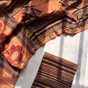 Peach and Black Stripes Ajrakh Mul Chanderi Unstitched Suit