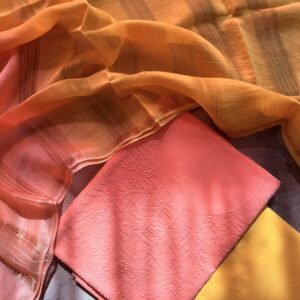 Peachish Orange Chikankari Unstitched Suit with Ombre Chanderi Dupatta