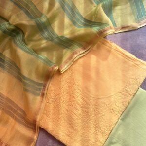 Yellow Chikankari Unstitched Suit with Ombre Chanderi Dupatta