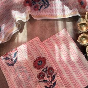 Mul Cotton Unstitched Suit with Mul Chanderi Dupatta – MC02