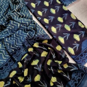 Blue, Yellow and Indigo Pomegranate Peel Cotton Unstitched Suit