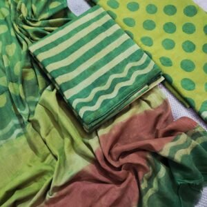 Light and Dark Green Polka Pomegranate Peel Cotton Unstitched Suit