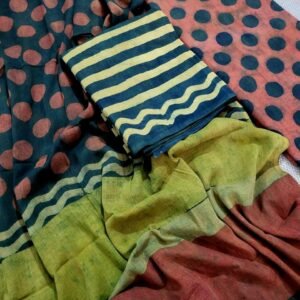 Peach with Indigo Polka Pomegranate Peel Cotton Unstitched Suit