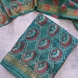 Green with Pink Pomegranate Peel Dyed Maheshwari Unstitched Suit
