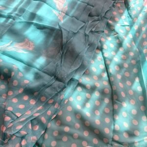Sky Blue Polka Georgette Unstitched Suit