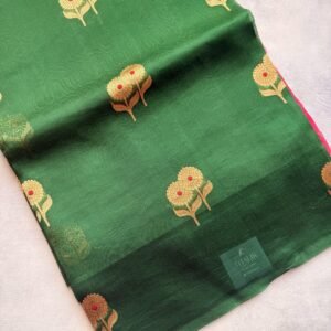 Green and Pink Kora Silk Saree with Meenakari