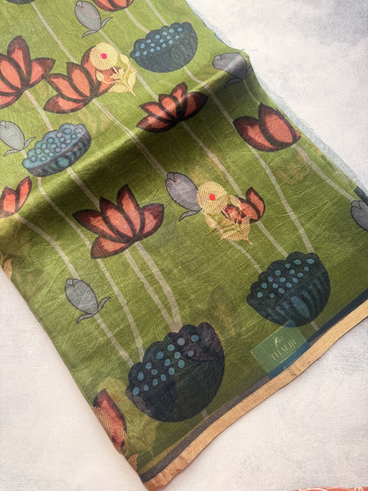 Green Kora Organza Silk Saree with Meenakari Work