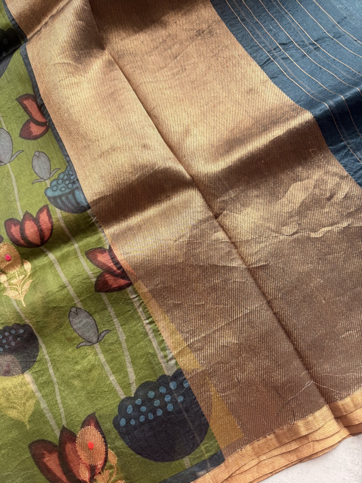 Green Kora Organza Silk Saree with Meenakari Work – view 2