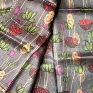 Grey Handloom Kora Organza Silk Saree with Meenakari Weaving