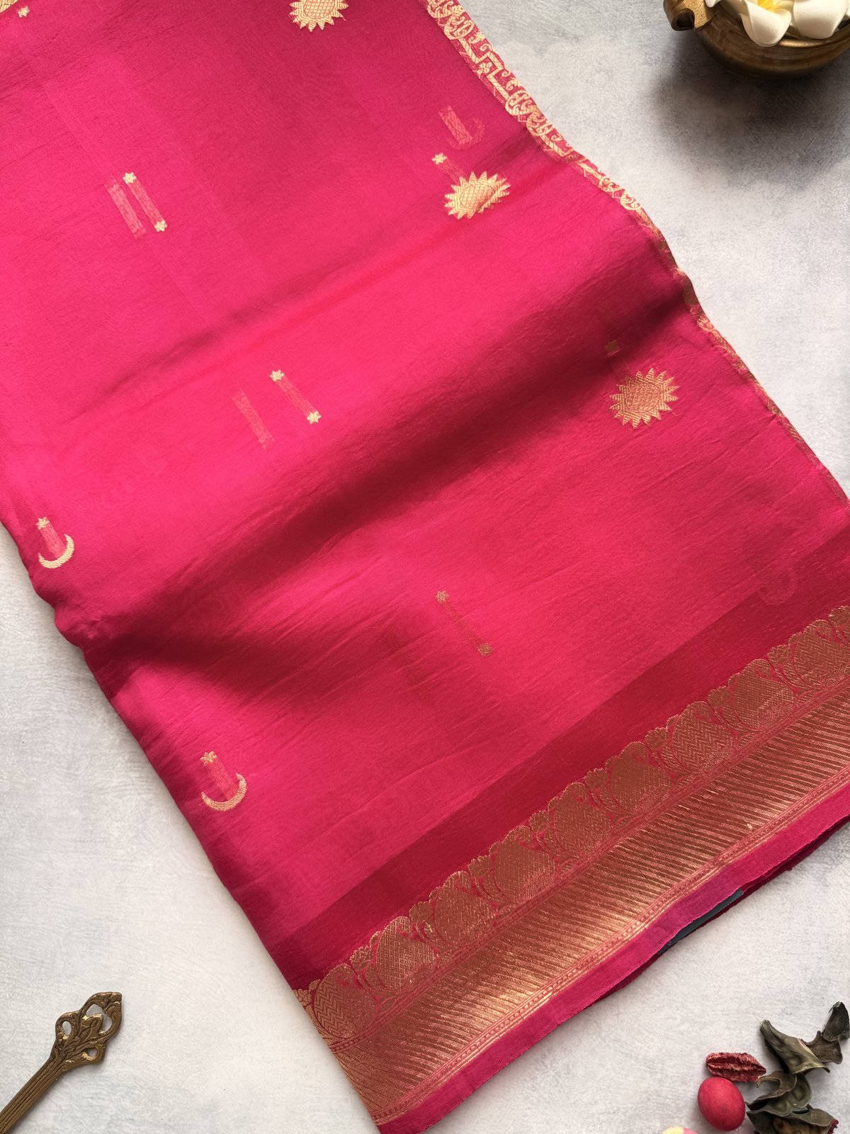 Hot Pink Kora Silk Saree