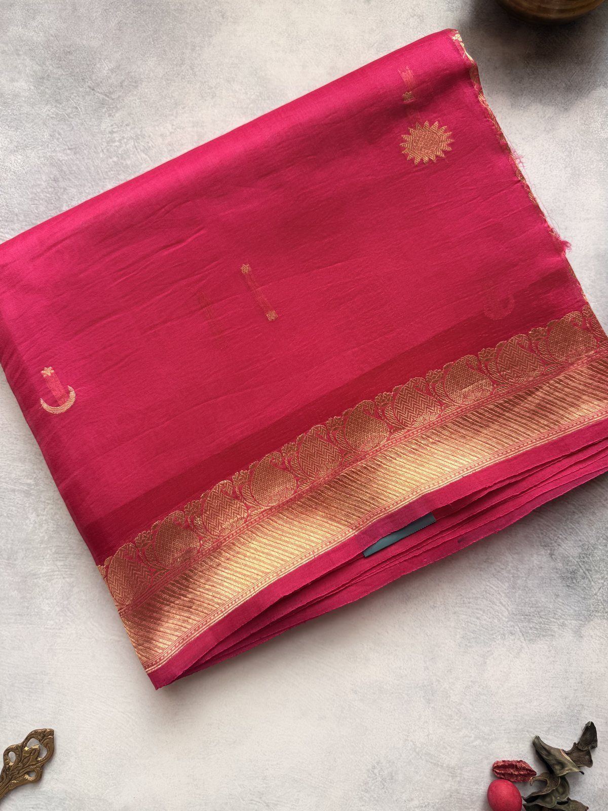 Hot Pink Kora Silk Saree – view 2