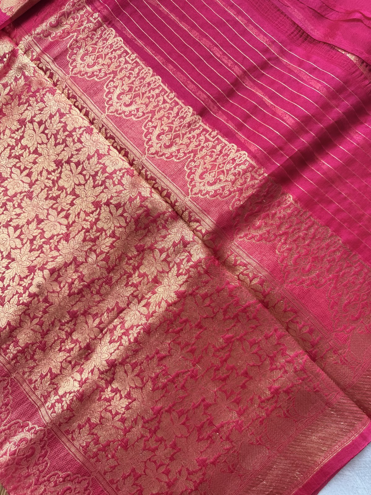 Hot Pink Kora Silk Saree – view 3