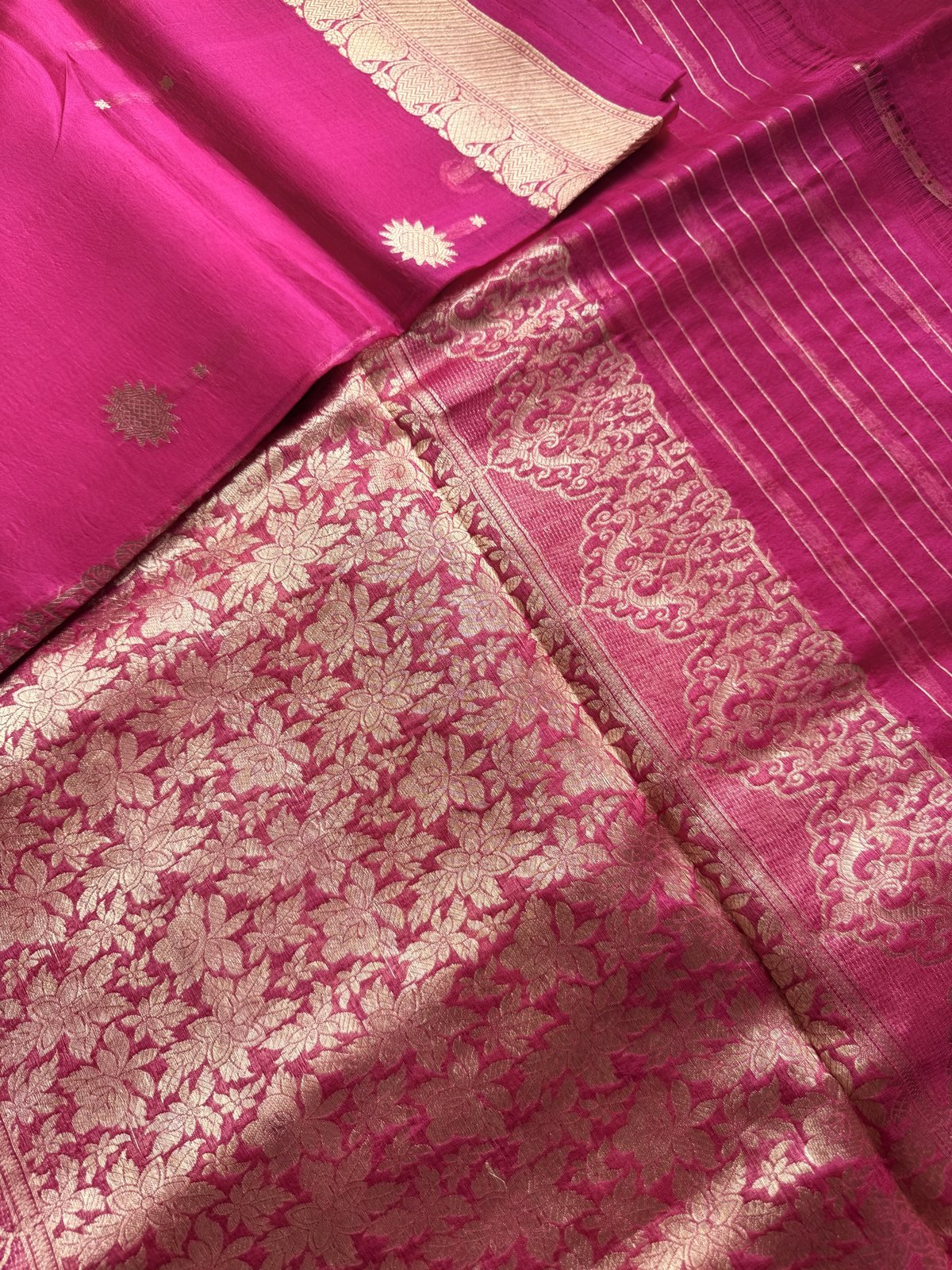 Hot Pink Kora Silk Saree – view 4