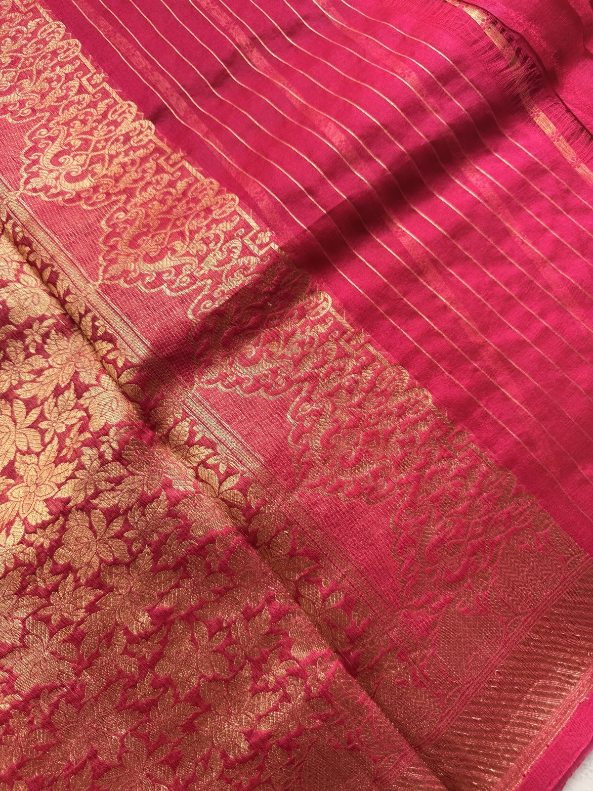 Hot Pink Kora Silk Saree – view 5