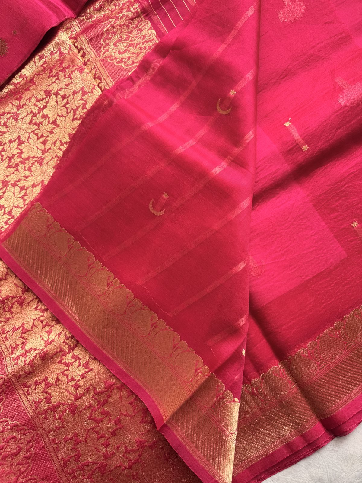 Hot Pink Kora Silk Saree – view 6