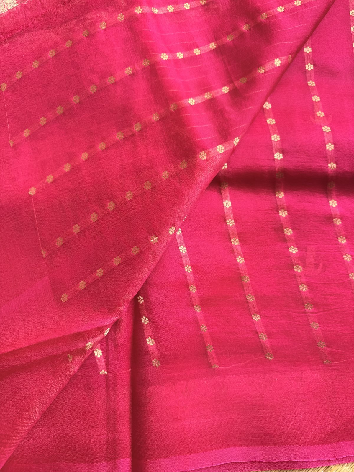Hot Pink Kora Silk Saree – view 7