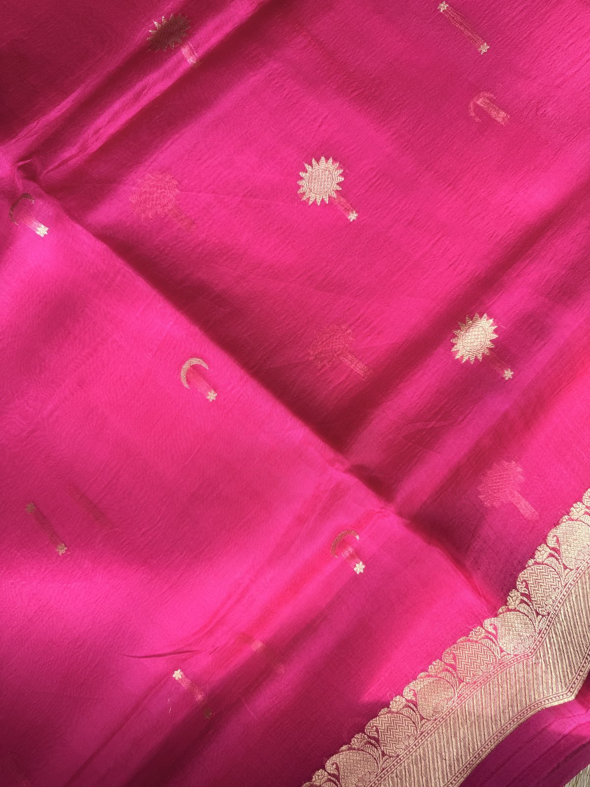 Hot Pink Kora Silk Saree – view 8