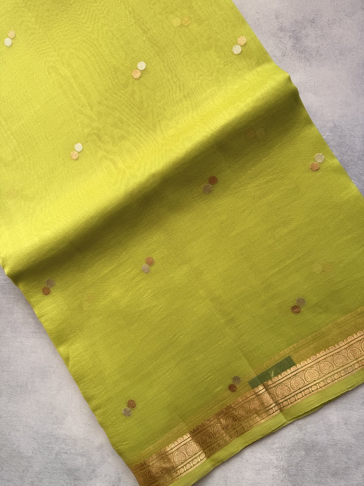 Parrot Green Kora Silk Saree with Sona Rupa Weaving