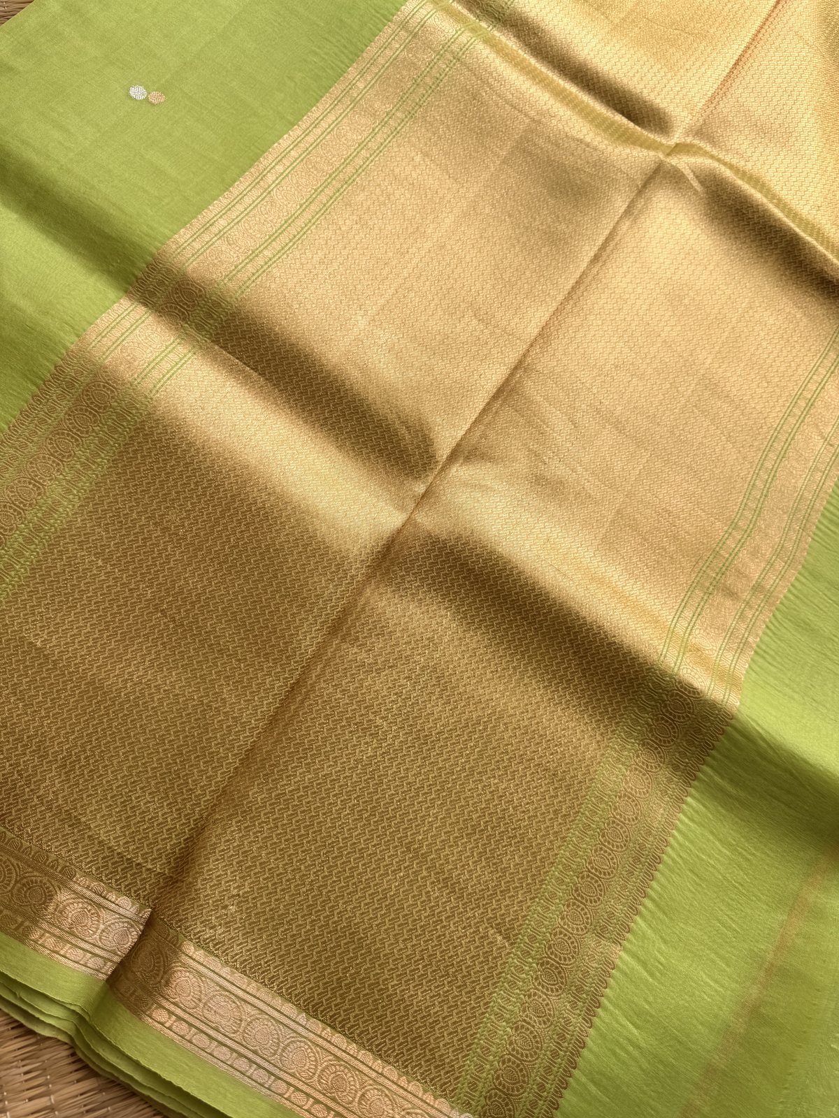 Parrot Green Kora Silk Saree with Sona Rupa Weaving – view 2