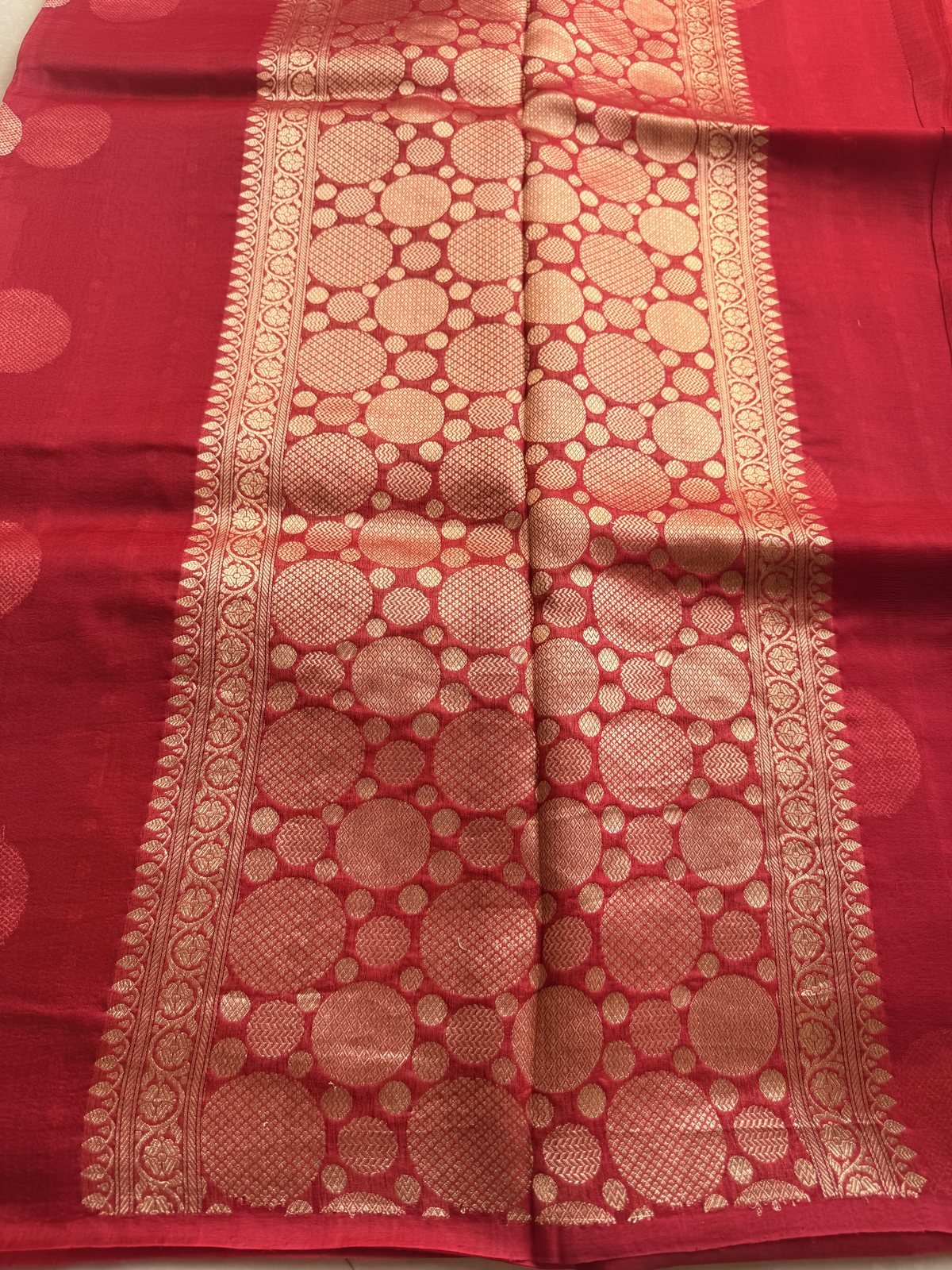 Red Kora Organza Saree with Gold Weaving Buttas – view 2