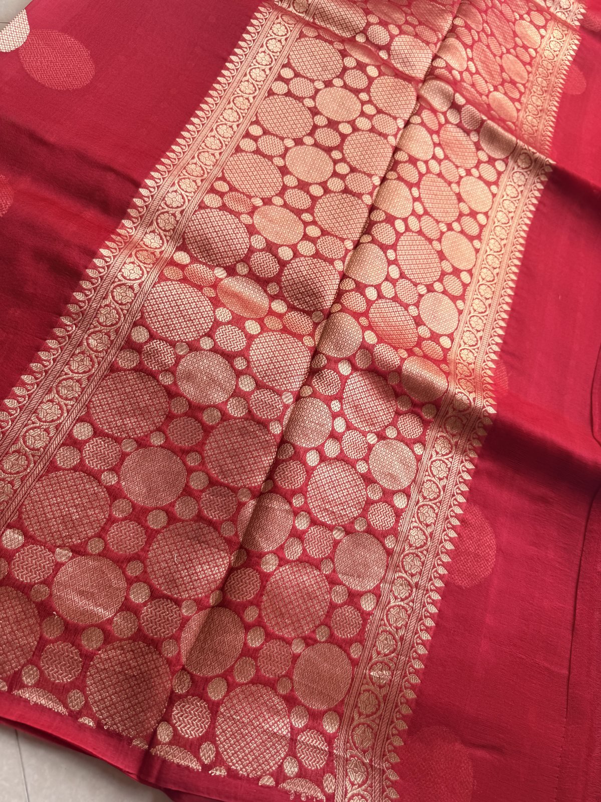 Red Kora Organza Saree with Gold Weaving Buttas – view 3