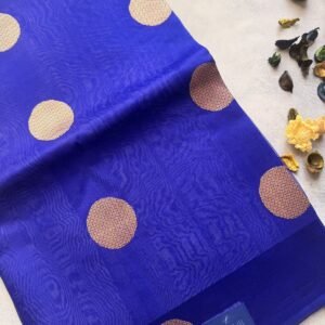 Royal Blue Kora Organza Saree with Gold Circle Weaving