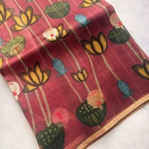 Wine Kora Organza Silk Saree with Meenakari Work