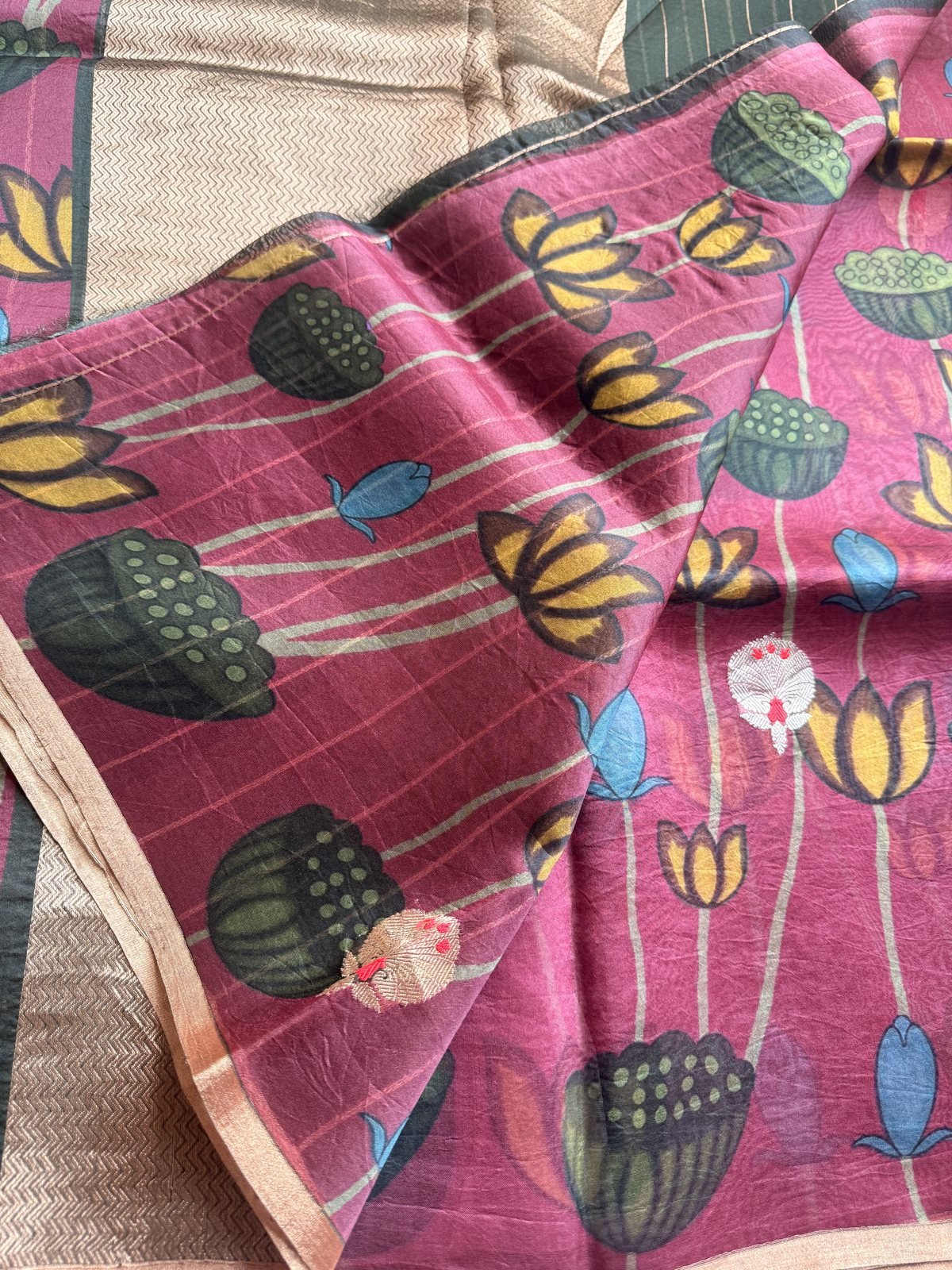 Wine Kora Organza Silk Saree with Meenakari Work – view 4