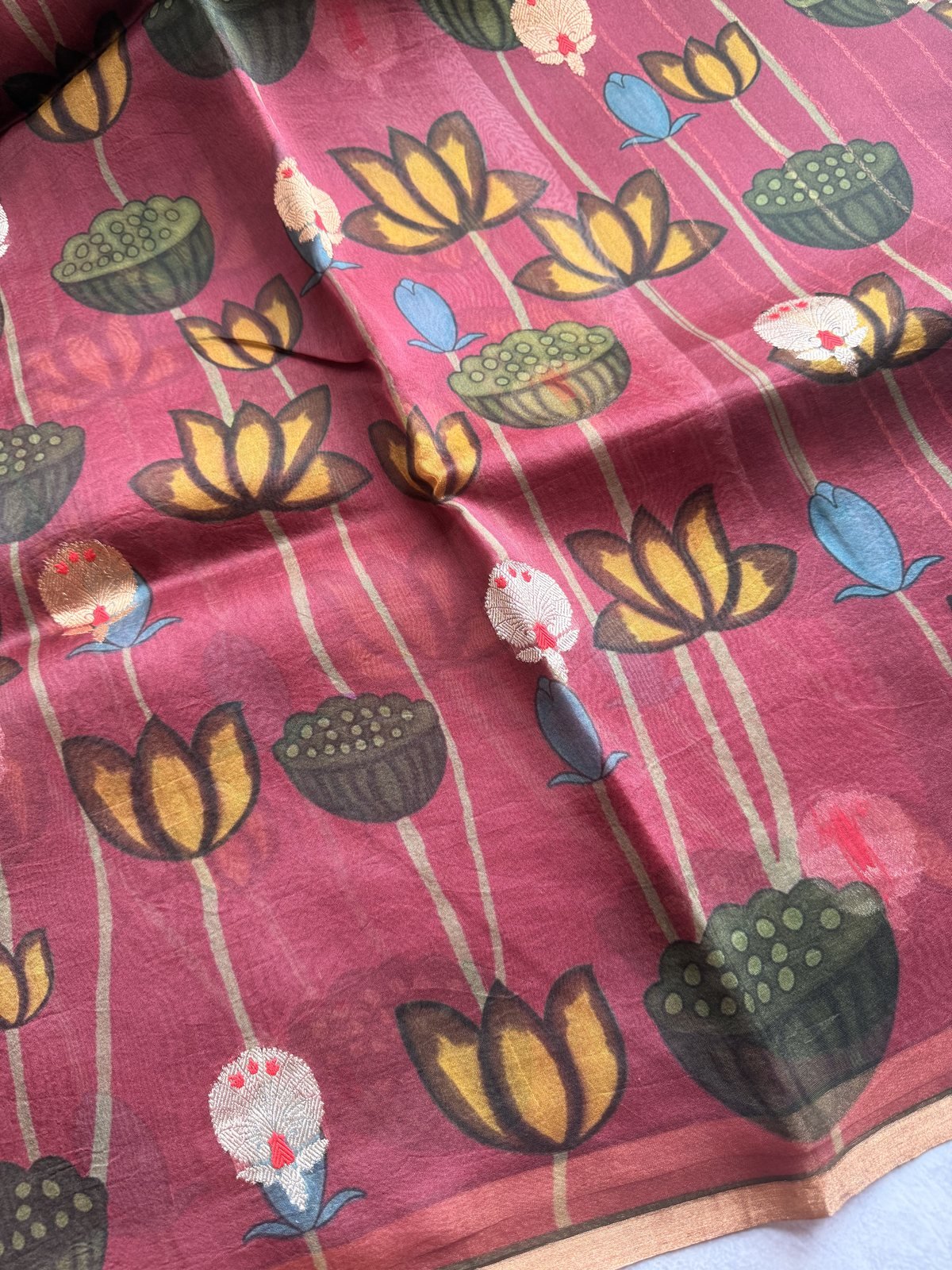 Wine Kora Organza Silk Saree with Meenakari Work – view 5
