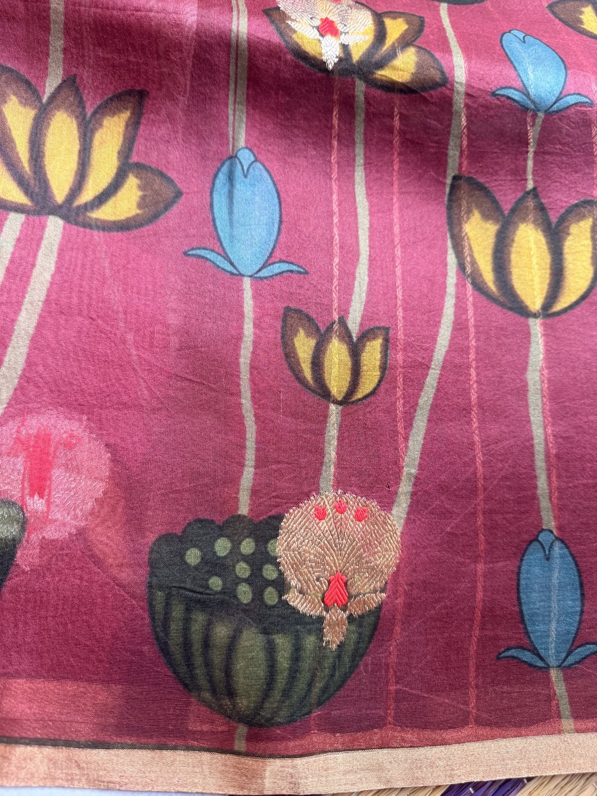 Wine Kora Organza Silk Saree with Meenakari Work – view 6