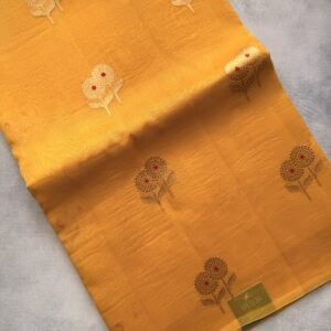 Yellow and Red Kora Silk Saree with Meenakari