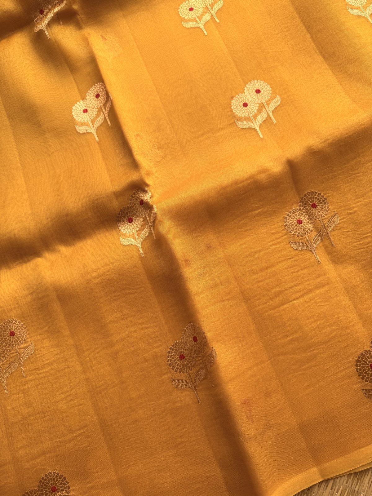 Yellow and Red Kora Silk Saree with Meenakari – view 4